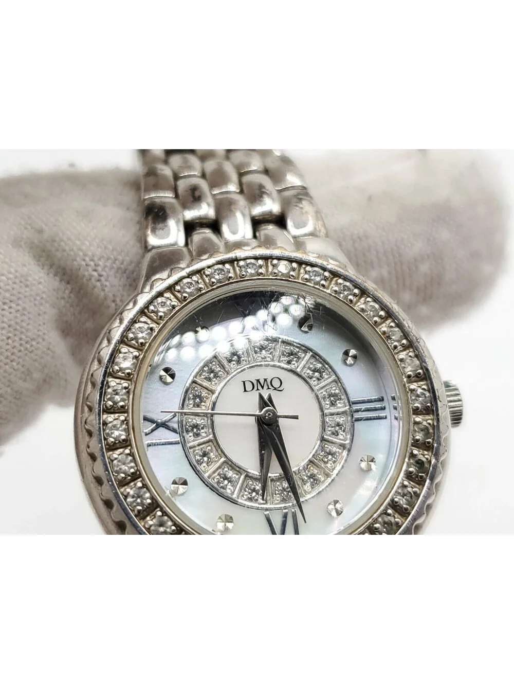 DMQ Quartz Watch Womens New Battery Silver Tone MOP Dial 26mm